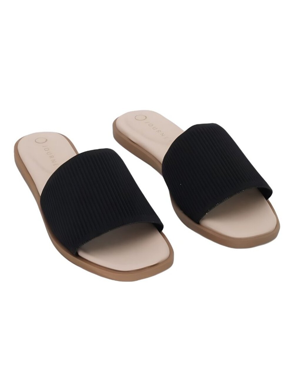 Journee Collection Prisilla Flat Slide Wide Sandal Black Sz US 7W EU 37.5